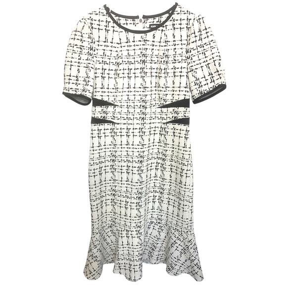 Karl Lagerfeld Paris Retro Midi Tulip Dress 8 White Black Tweed Holiday Preppy - Picture 1 of 8